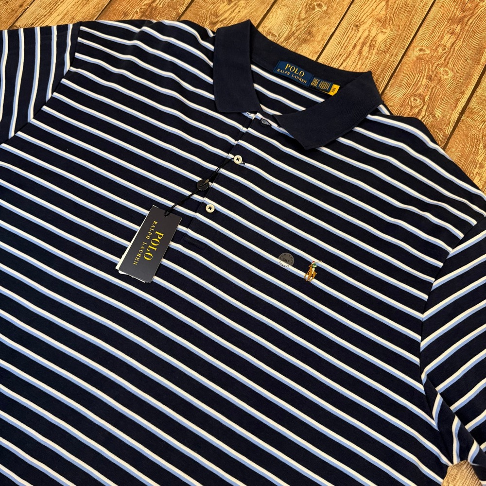 Polo Ralph Lauren Striped Polo Shirt Mens 2XL Tall Navy Blue Classic Fit NWT